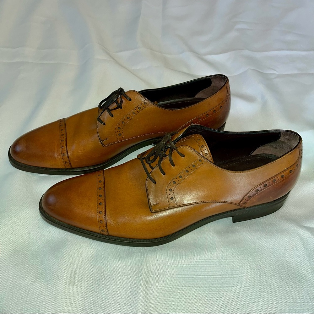 Ermenegildo Zegna Brown Leather Oxford Men’s Dress Shoes, Made in Italy, 10.5 US